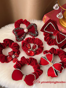 Red New Year Butterfly Knot Hair Ties Children Ball Head Cap Festive Year End Hair Bands Girls Hair Hoops Korean Style out