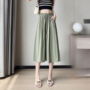 JIANGLU | Plus Size Ice Silk Wide Leg Pants Skirt Women Summer Thin Hanging Sense Loose Slimming Casual Seven-Foot Polyester Fiber