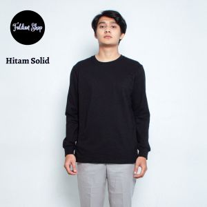Kaos Polos Pria Rib Lengan Panjang Bahan Katun Combed 30s Hitam Solid