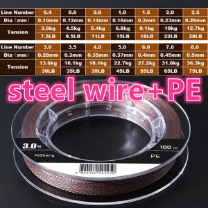 4 Strands Braided Steel Wire Inside  PE Multifilament Super Strong  Fishing-Line Fishing Tackle For Boat Fishing Steel Wire Line