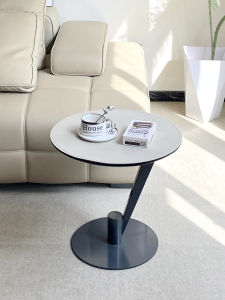Italian Minimalist Stainless Steel Sofa Side Table round Designer Leather Living Room Corner Table Luxury Tea Table