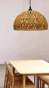 Đèn Thả Mây Tre Đan Thủ Công Hình Vòm Phong Cách Boho Rustic Thân Đèn Sắt Đường Kính 300mm Thay Thế Chụp Đèn Treo.