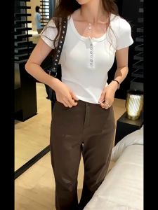 【SG stock】 Padded Top Short Sleeves Buuton Top Bra Top Bra Tee Modal Tee B97