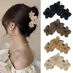 C.three Versatile Hair Claw Clip Coiled Hair Headdress Three Flower Frosted Shark Clip Women