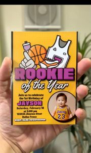 Basketball Boy Birthday Invitation Card with Envelope - Lakers Inspired - Personalized