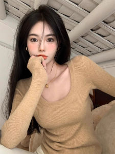 French Style Retro Low Collar Knitting Bottoming Shirt Womens New Early Autumn Outerwear T-shirt Tops Ins Inner Wear Sweater Spring and Winter