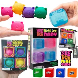 Schylling Nee Doh Nice Cube & Mini Cat & Soda Cube Soft Pinch Sensory Fidget Blocks Puzzle Play Stress Relief Kids Souvenir Gift