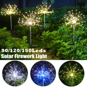 Solar Powered Dandelion Style Light String 90/120LED Sunlight Grass Fireworks Lamp Landscape Outdoor Holiday Garden Decoration Light