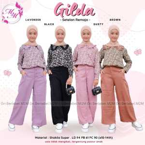COD Setelan Atasan Lengan Panjang Motif Dan Celana Panjang Remaja Perempuan Usia 10-14T Gilda Set