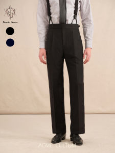 Wool High Waist Single Pleat Straight Leg Trousers 130S