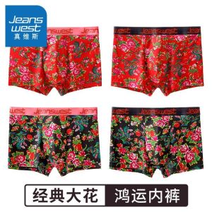 Jeanswest Mens Breathable Antibacterial Floral Print Underwear Sport Polyester Fiber mid Waist Angle Shorts Home Clothes
