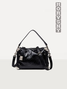 Genuine Leather Womens Bag Soft Box Black Crossbody Bag Modern Neutral Style Polyester Lining Zipper Closure Daily Use