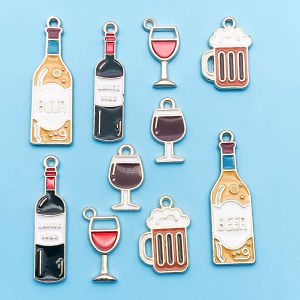 10pcs Enamel Charms Red Wine Glass Beer Glass Pendants Mixed Style Accessories for Bracelet Jewelry Making Findings Crafting