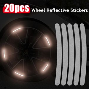 20pcs Car Wheel Reflective Stickers Strips Strong Reflection Night Warning Mark Motorcycle Bike Tire Rim Reflector Decals
