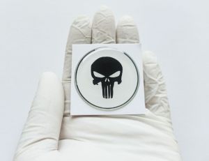 Stiker logo Punisher Putih/emblem sticker lentur tengkorak