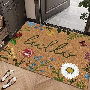 VIKAMA Welcome Wildflower Border Coir Spring Floral Nature Art Flannel Door Mat Non Slip Entryway Bedroom Living Room Home Decor