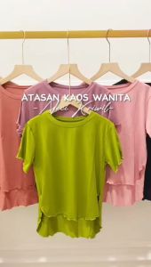 Atasan Polos Oval Kriwil Lengan Pendek Wanita/Kaos O-Neck Spandek Rayon/Pakaian Wanita Terbaru