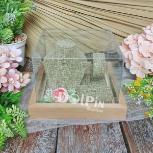 Kotak Kayu Tutup mika untuk Tempat Perhiasan Cincin Gelang dan Kalung Mahar Seserahan Pernikahan - KCGKR2