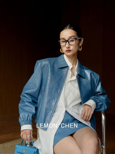 Modern Retro Texture Leather Jacket Motorcycle Style Collar Coat Lemon Chen Atmosphere Boosting Vintage Fashion Outerwear