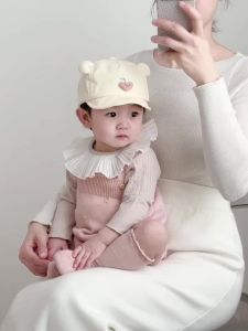 Spring and Summer Mesh Breathable Baby Soft Brimmed Bow Cap Embroidered Letters Cute Cherry Ears Baby Casual Sun Hat