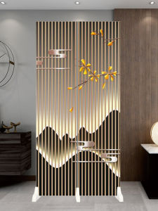 Luxurious Vertical Pattern Room Divider Folding Screen Windoor Partition Living Room Entrance Bathroom Decorative Art Style