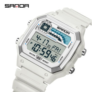 SANDA 6196 Fashion Mens Electronic Wristwatch Multifunctional Luminous Dial Calendar Waterproof Sports Digital Watches for Man
