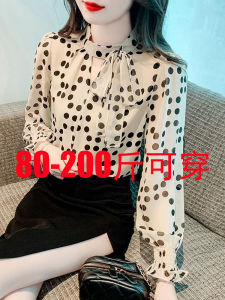 plus Size Polka Dot Shirt Womens Luxury Butterfly Knot Stand Collar Long Sleeve Chiffon Korean Style Blouse Commute Fashion