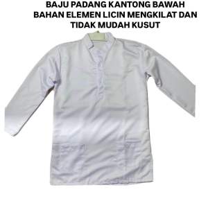 Baju padang putih panjang kantong atas dan kantong 2 saku bawah