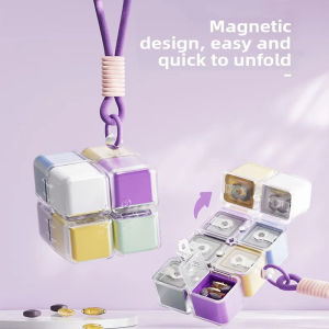 Newest Pill Box with Lanyard 8grid Magic Cube Magnetic Portable Medicine Dispenser Case for Pocket Travel Vitamin Tablet Storage