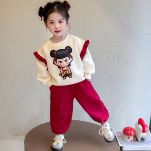 Zhaota Kids Clothing Set Long Sleeve Sweatshirt And Pants for Girls Baby Girl Autumn Red Outfit Cartoon Style Children Wear