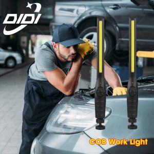 DIDI COB+LED Flashlight Magnetic Work Light USB Rechargeable Torch Portable Lantern Inspection Light Camping Car Repair Lamp
