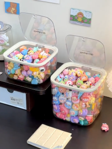 Pop Bean Storage Box Display Organizer Transparent Large Capacity Dustproof Lock Dustbin Desk