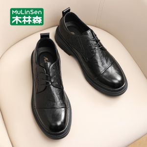 Business Casual Mens Shoes Wood Forest Leather Wedding Groomsmen Increased Height Indoor Formal British Style Three Headed