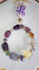 Natural Colourful Fluorite Bracelet nine-tailed fox Crystal 天然彩色螢石水晶九尾狐手串