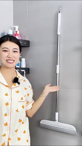 Silicone Floor Squeegee and Broom Long Handle Hair Remover for Water Pet Hair for Bathroom Tile Concrete Garage Deck Glass Indoor Outdoor Cleaning Tool