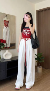 Áo Hai Dây Nữ Camisole Có Mút Ngực Sẵn Phối Denim In Chữ – Ôm Body Trẻ Trung Năng Động
