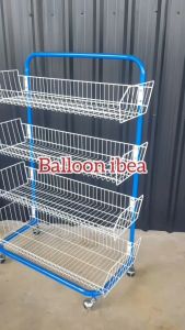 ชั้นขายของ ชั้นตะกร้า ชั้นวางของ กว้าง90cm.4ชั้นมีล้อ ชั้นเหล็ก ชั้น สินชั้นมินิมาร์ท ชั้นซุปเปอร์ ชั้นวางสินค้า ชั้นจัดเก็บอุปกรณ์ครัว