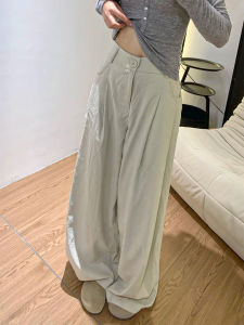 Quần Ống Rộng Cạp Cao Màu Xám Cho Nữ Mùa Thu 2025 Quần Tây Dáng Rộng Thoải Mái Ôm Sát Dài Vừa Phải Phong Cách Công Sở Thường Ngày