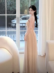 CHANGTONG | French Design Elegant Lace Spaghetti Strap Backless Dress