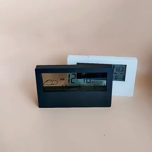 OnlineStore นาฬิกาตั้งโต๊ะ นาฬิกาปลุกดิจิตอลสไตล์ญี่ปุ่นเรียบง่ายนาฬิกาอิเล็กทรอนิกส์สีขาวโมเดิร์นอุณหภูมิความชื้นนาฬิกานักเรียนเดสก์ท็อป