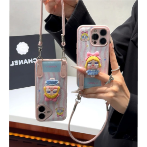 Cartoon Tearful Baby Phone Case with Lanyard Flip Suede Protective Cover for iPhone 16 pro Max Apple 15 14 Huawei Mate 70 Xiaomi 15