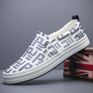 Fashionable Comfortable Mens Low Top Canvas Shoes Breathable Summer Print Slip-On Casual Board Shoes Youth Trend Totem Element