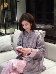 New Chinese Style Thickened Purple Cotton Jacket with Button Design Luxury Light Luxury Old Money Style Autumn Top Womens Clothing