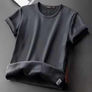 Mens Thermal Fleece-Lined Short Sleeve Vest Winter Warm Underwear Base Shirt Fashion Urban Style Student Daily Wear round Neck