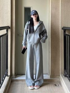 Bộ Đồ Thể Thao Cotton Nguyên Chất Cho Nữ Bộ Đồ Chạy Bộ Hai Mảnh Rộng Rãi Thời Trang Thường Ngày Phong Cách Hàn Quốc Mùa Thu