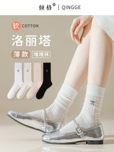 Girls Mid-calf Summer Thin No-Show Socks with Butterfly Knot Long Tube Socks Breathable Mesh Ballet Style Korean Fashion