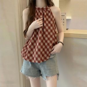 AIYITI | Retro Grid Halter Loose Plus Size Womens Blouse