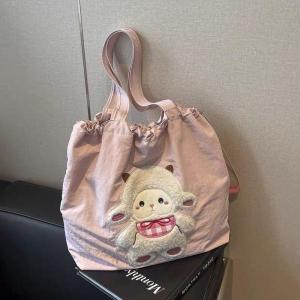 Large Capacity Canvas Tote Bag Womens Commuter Shoulder Bag Cute Lamb Design Versatile Student Class Travel Single Strap Bag