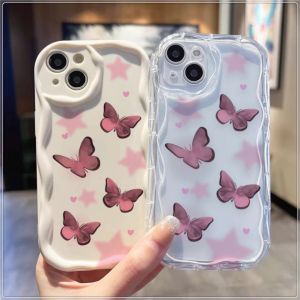 Brilliant pink butterfly Compatible for IPhone 15 Plus 11 14 13 12 15 Pro Max XR X XS Max 15 7Plus 8plus Wavy Curved Edg