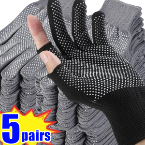 5Pairs Non-Slip Nylon Gloves Half Finger Touch Screen Gloves Work Gloves for Men Riding Motor Gloves Anti-UV Riding Gloves Outdoor Sports Gloves